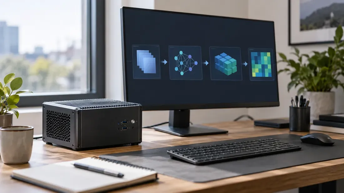Edge computer and screen with a conceptual model loading sequence