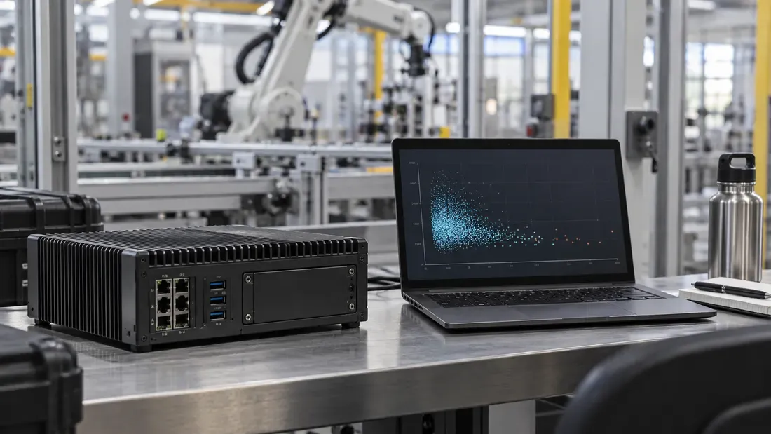 Industrial computer and laptop with a conceptual latency display