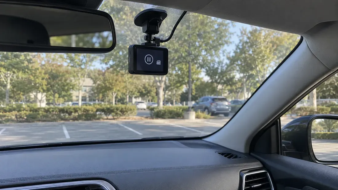 Dashboard camera mounted in a vehicle windshield